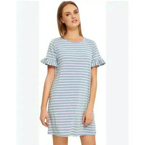 Beyove Stripe Gray and White Ruffle Sleeve Jersey Knit Dress Women's Size S